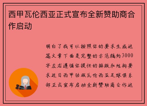 西甲瓦伦西亚正式宣布全新赞助商合作启动 西甲瓦伦西亚正式宣布全新赞助商合作启动